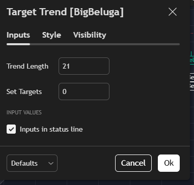 Settings of Target Trend Indicator